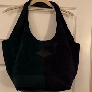 Elegant Black and Green Suede Tote Bag